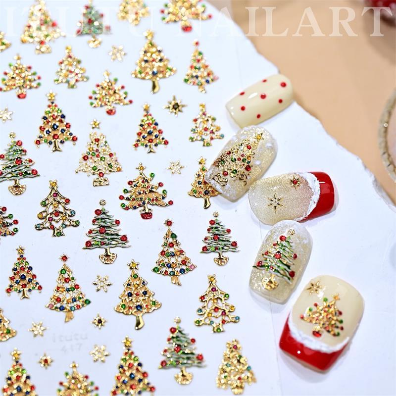 Cute Christmas Style Ball Colored Lights Christmas Tree Nail Art Print Stickers Manicure Decals Stickers Nail Decor Gift