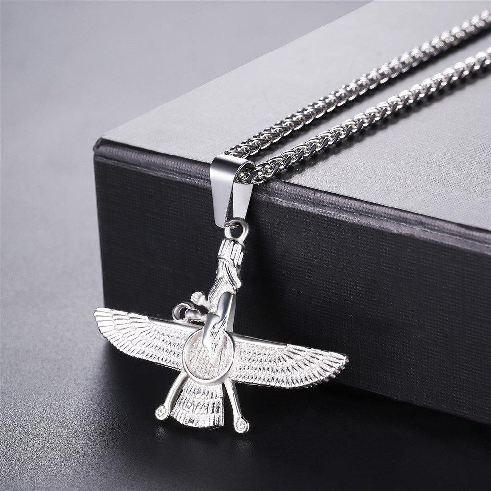 U7 Flowerful Flower Pendant Chain Zoroastrian Jewelry Symbol of Ahura Mazda Iranian Persian Gift Necklace Silver &