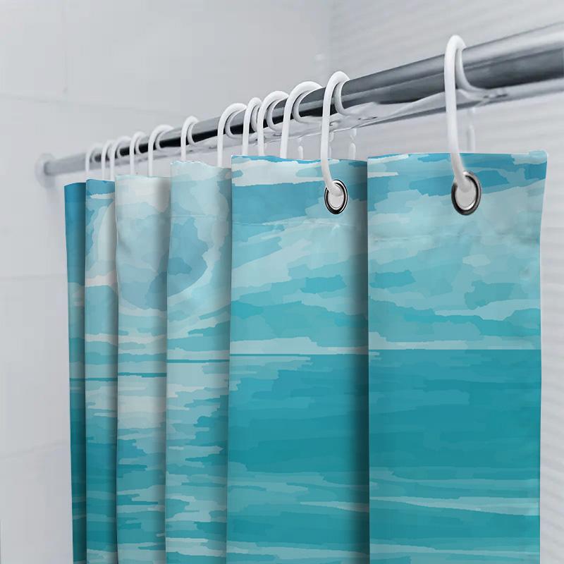 Niebieska Akwarelowa Zasłona Prysznicowa z Chmurami Wodoodporny Materiał Idealna do Wystroju Łazienki