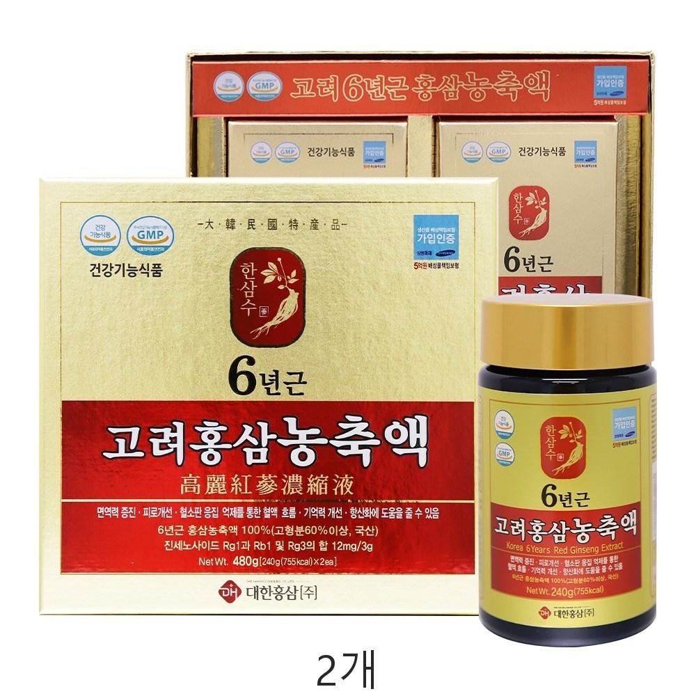 Ginseng Daehan Red Ginseng 6-Year-Old Goryeo Red Ginseng 100% Concentrate Extract Ginsenoside Solids Antioxidant Memory Office | 2 Pcs