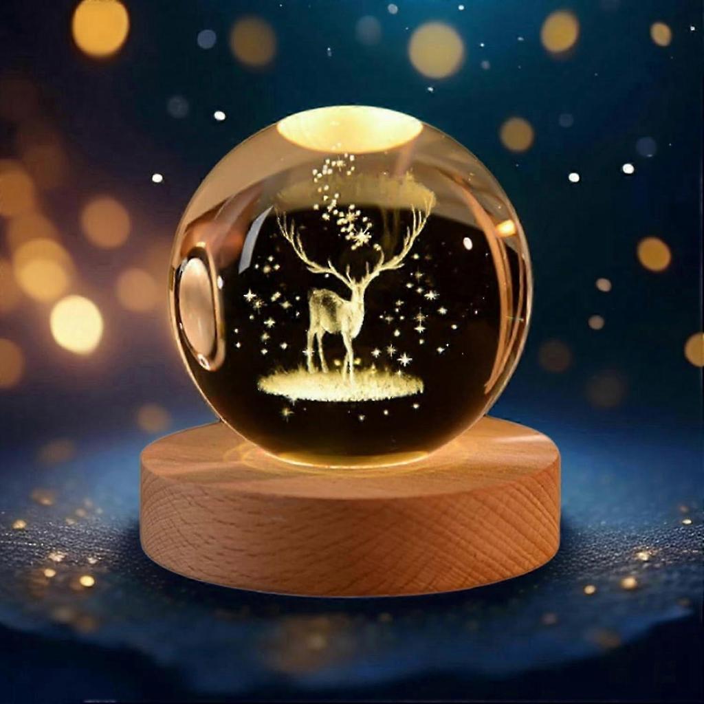 Kristallkugel Nachtlicht, LED Transparente Kristallkugel Lampe mit Holzsockel, Geeignet für Heimdekoration, Geschenk - 6CM