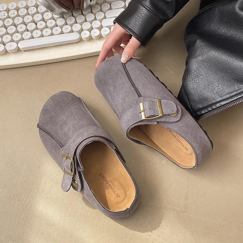 Fashion 2025 Shoes Female Closed Toe Women's Slippers Outdoor Casual Slippers Women Buckle Round Toe Platform Flat with Warm Shoes Women