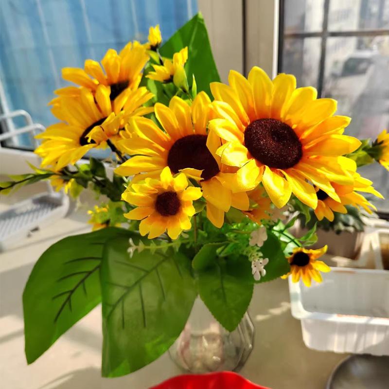 1 Bunch Silk Sunflower Realistic Artificial Flowers Bouquet Home Decor Fake Flowers Wedding Bouquet 24 Sunflower