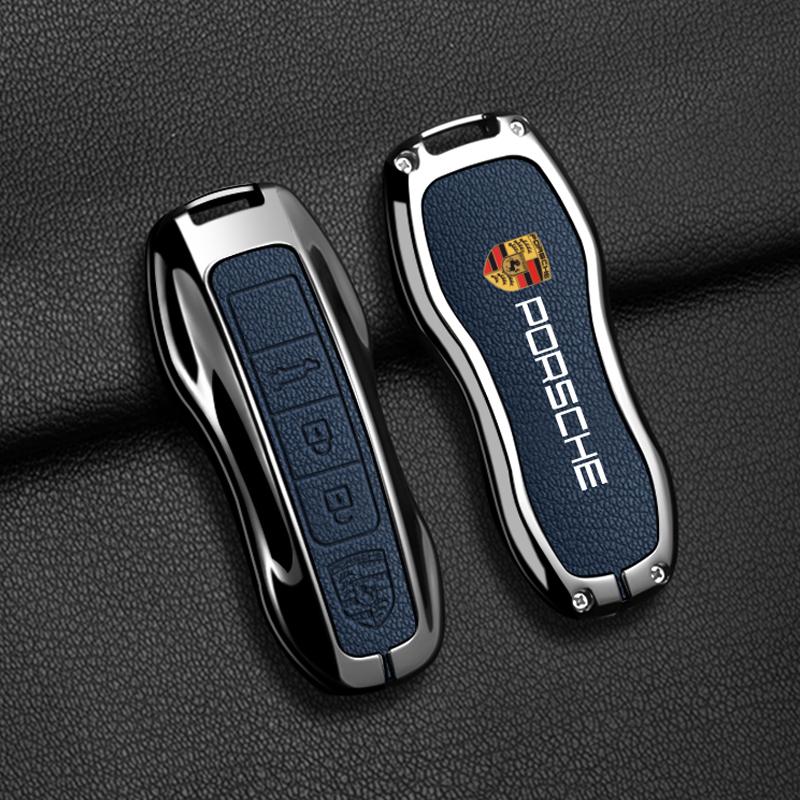 Stop cynku Skóra dla Porsche Boxster Cayman Panamera Cayenne Macan 718/911 Taycan Pokrowiec na kluczyk samochodowy Brelok ochronny