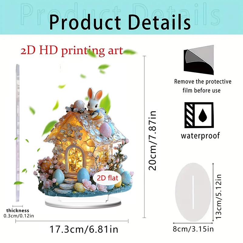 1PC Easter Cute Rabbit Decorations Colorful 2D Flat Acrylic Ornaments Bunny Eggs Desktop Easter Theme Home Decoration