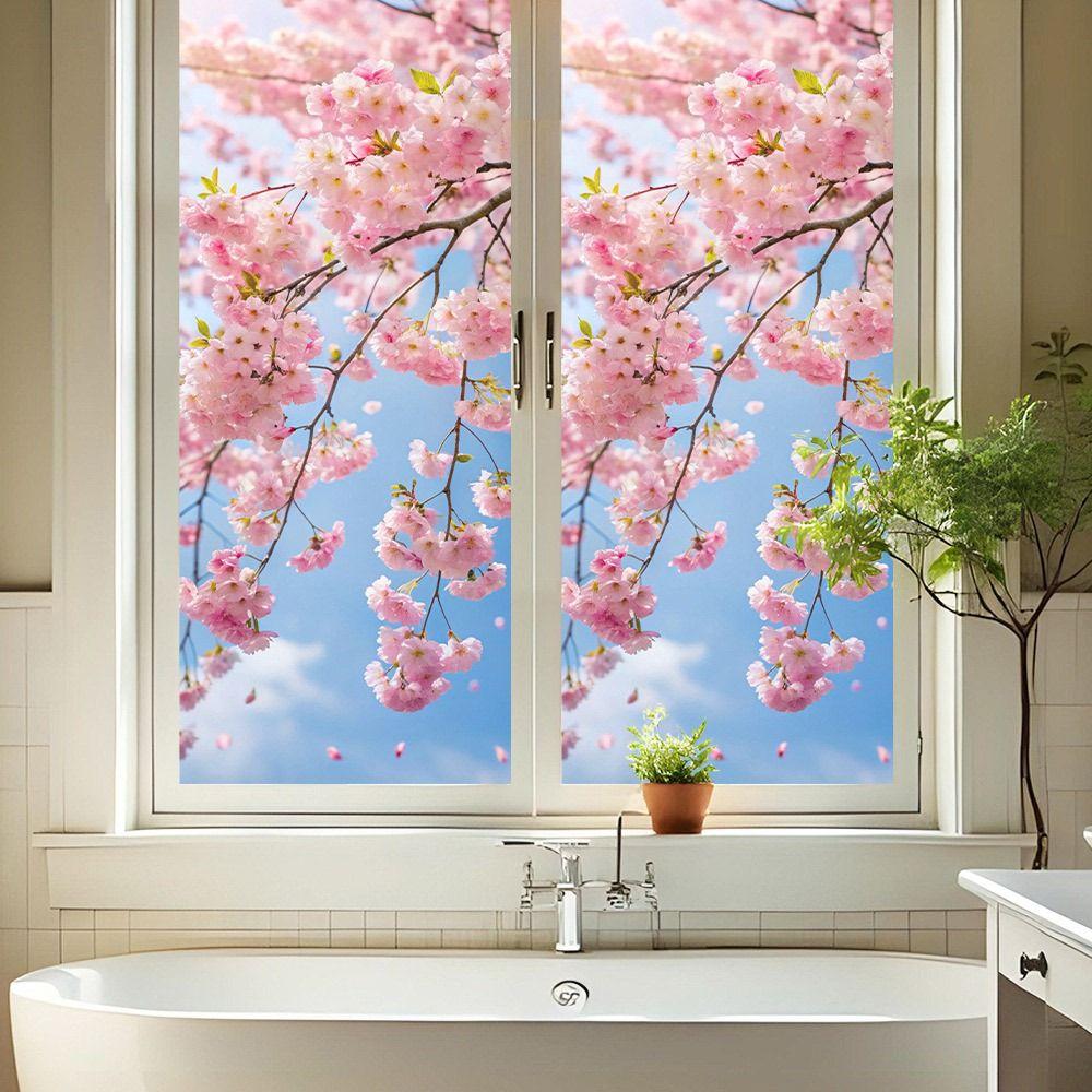 Multicolor Window Static Sticker Vivid Flower Green Leaves Glass Decals Rose Lily PVC Electrostatic Film Bathroom Stickers