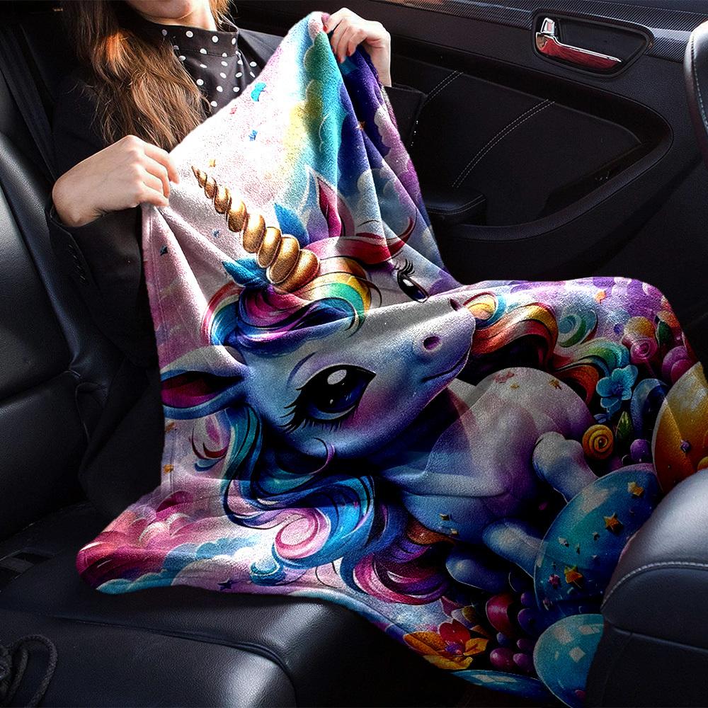 1pc Unicorn Rainbow Soft Warm Throw Blanket Nap Blanket For Couch Sofa Office Bed Camping Travel,Comfortable