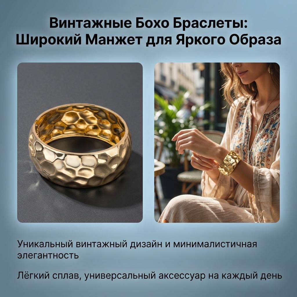 Vintage Boho Wide Bangle Bracelets Easy to Match Bangles Trendy Jewelry Accessory Fashion Jewelry for Women Girlfriend Mother One Size золотой