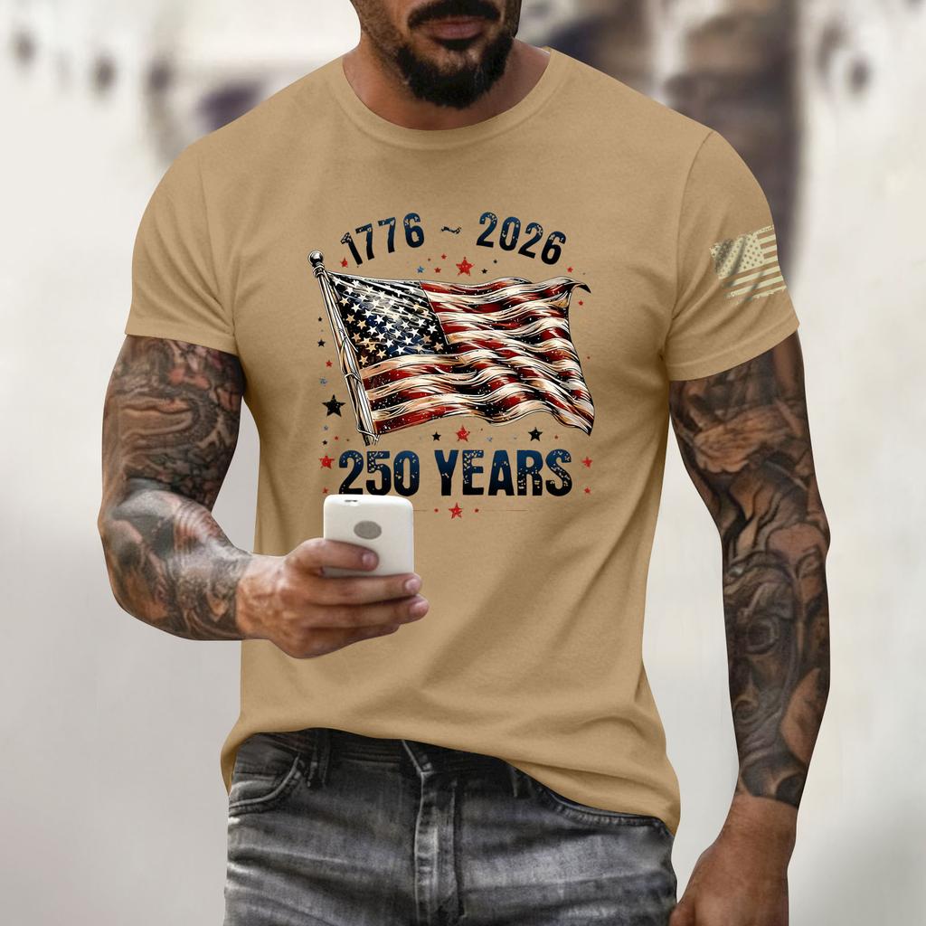 Men's Holiday Print Round Neck Short Sleeve Top Casual Sports Top