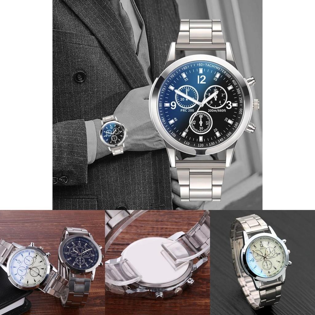 Atemberaubende Blaues Licht Glas Drei-Augen Stahlarmband Uhr Für Männer Quarz Uhr Perfektes Geschenk Für Männer