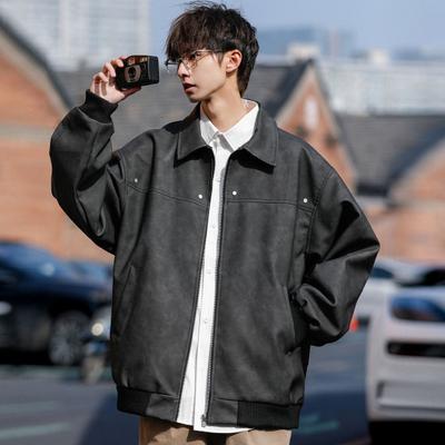 Herren Jacke Mantel Revers Langarm Einfarbig Mantel mit Taschen Lockerer Schnitt Voll