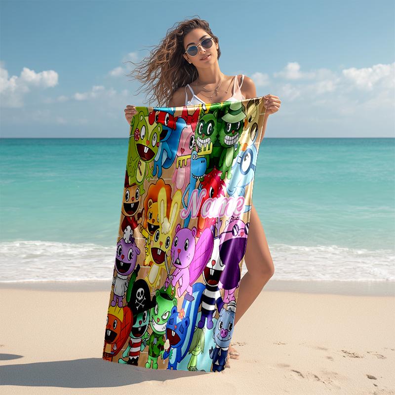 Personalized customized proof beach towel with Happy Tree Friends pattern - soft, absorbent,quick-drying,perfect swimming,camping&bathing