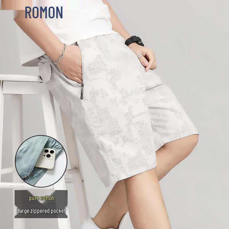 ROMON Men's 100% Cotton Contrast Color Loose Casual Shorts