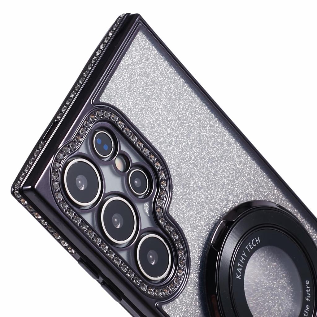 For Samsung Galaxy S23 Ultra TPU Case Rhinestone Gradient Phone Cover with Ring Kickstand