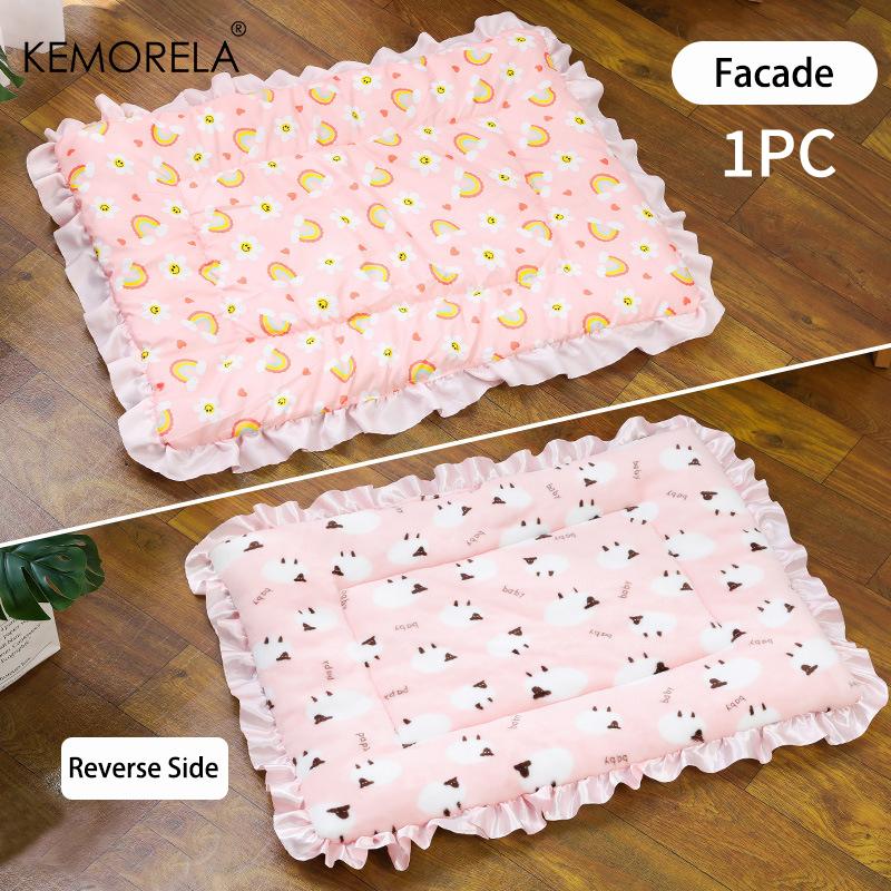 

KEMORELA 1PCS Upgraded Double-Sided Pet Sleeping Mat Cat Dog Universal Blanket Pad Pet Supplies Four Seasons Thickened Warm Pad 32X25 розовый