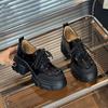 Fashion Women's Round Toe High Heel Thick Bottom Leather Shoes Retro British Style For Students Spring Autumn Skirt Matching Flats
