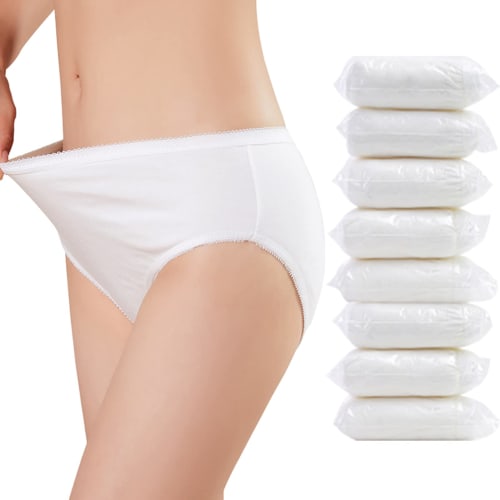 Joyancejt Disposable Panties, 8-Pack, Women's, Cotton, White, Individually Wrapped, Maternity Panties, Perfect for Travel and Hospital Stays (Medium)