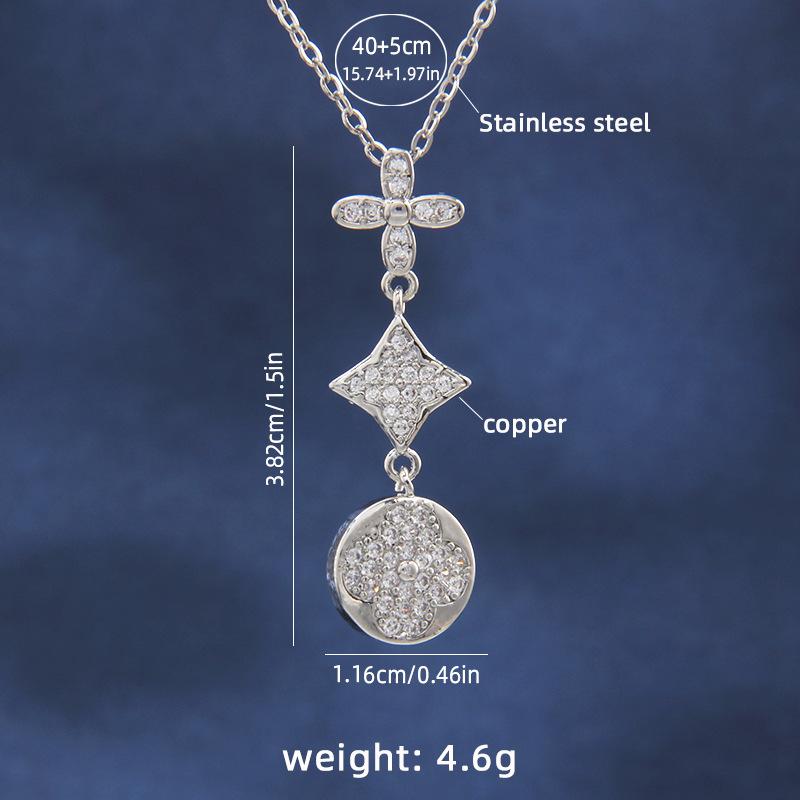 Fashionable and Luxurious Circular Four Leaf Clover Stainless Steel Necklace, Elegant Tassel Lucky Grass Collarbone Chain