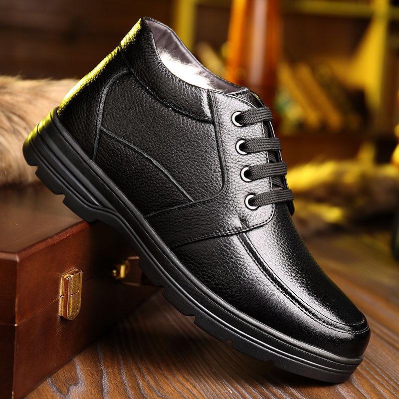 High-top shoes velvet men s shoes winter warm men s wool cotton shoes men s soft leather business casual shoes cotton leather shoes 38 чёрный