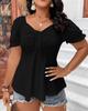 New European and American V-neck drawstring waist sexy short-sleeved solid color women's T-shirt in summer