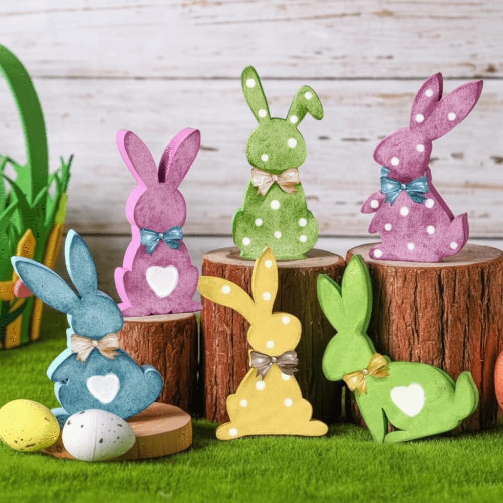 6pcs/set Bunny Shaped Wooden Bunny Table Decoration Minimalist Design Hidden Wooden Pieces Wooden Handicrafts Table Logo
