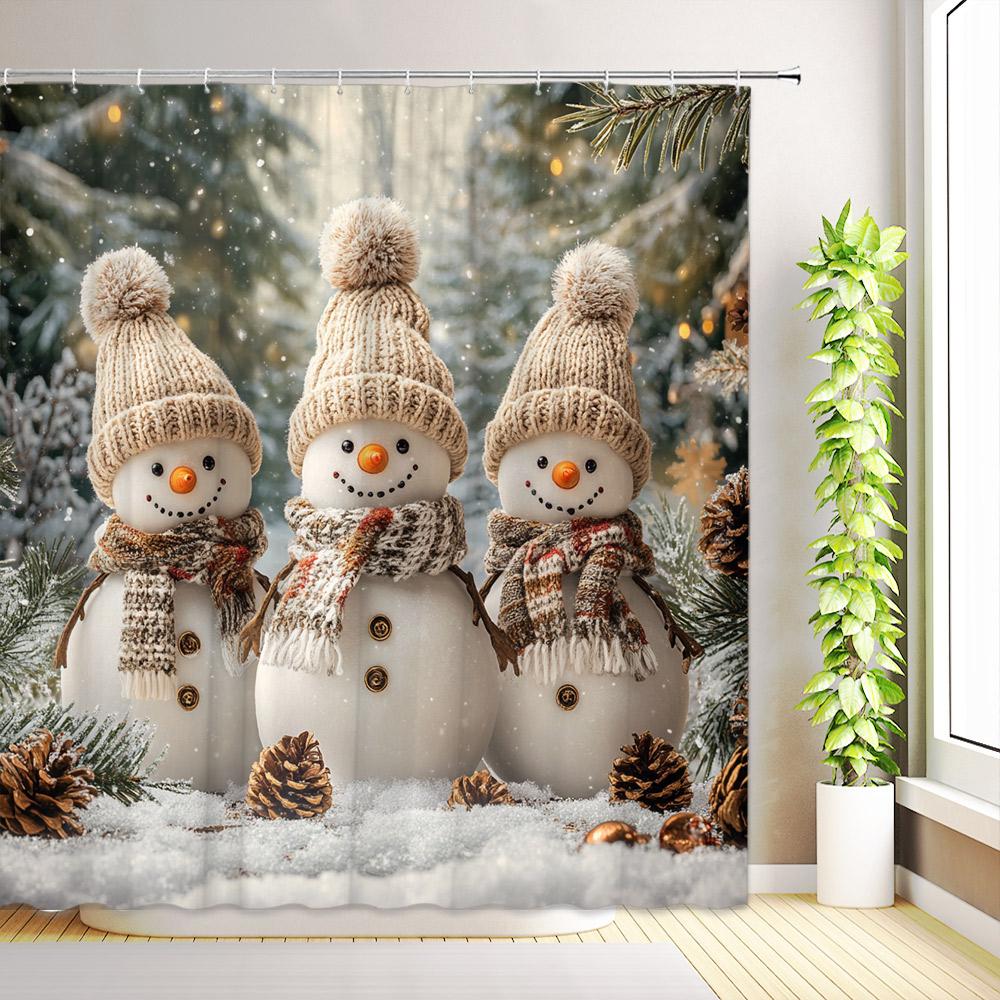 Weihnachts-Schneemann Eichhörnchen Duschvorhang Roter Vogel Winter-Schneeflockenwald Schnee-Landschaft Zeder Rentier Weihnachten Haus Badezimmer Dekoration