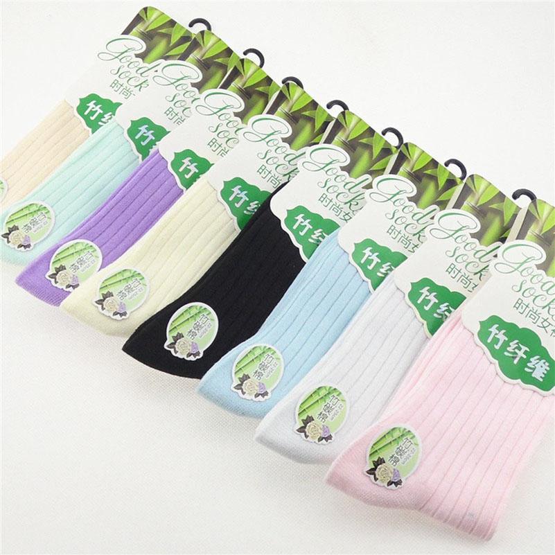 3 Paar Qualitäts-Bambusfaser Damen Socken Atmungsaktiv Deodorant Baumwollsocken Damenmode Bonbonfarbe Mittelrohrsocken Calcetines