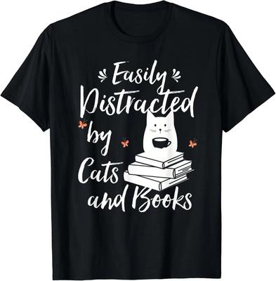 Easily Distracted by Cats And Books for Cat Lovers Tee Gift Unisex T-Shirt