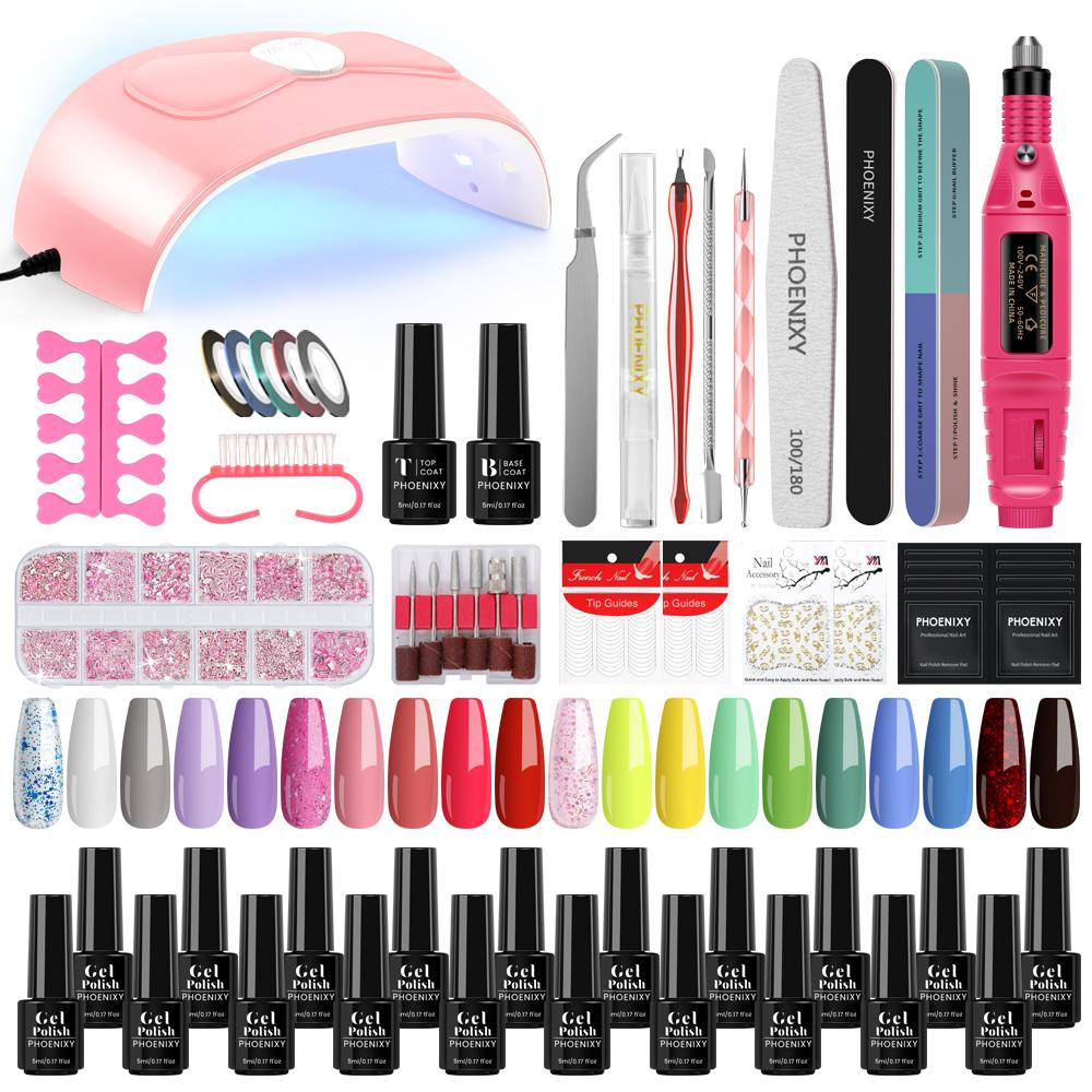 PHOENIXY 54W LED UV Lamp Professional Nail Set 5ML Gel Nail Polish  Nail Dryer Nail Drill Machine Soak Off Manicure Set and Nail Art Decoration Tools