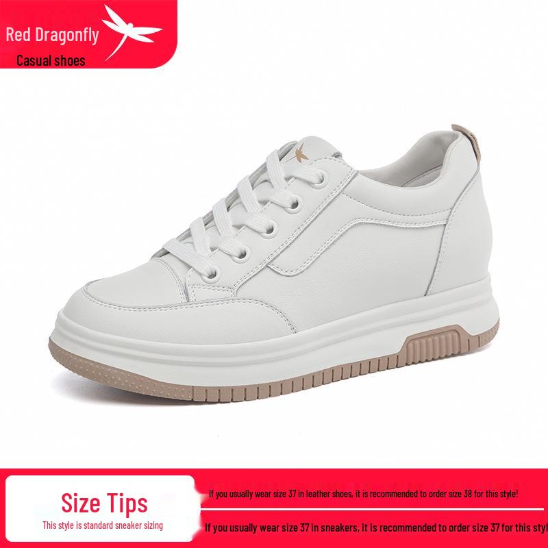 Red Dragonfly Women s White Leather Hidden Heel Casual Sneakers 36