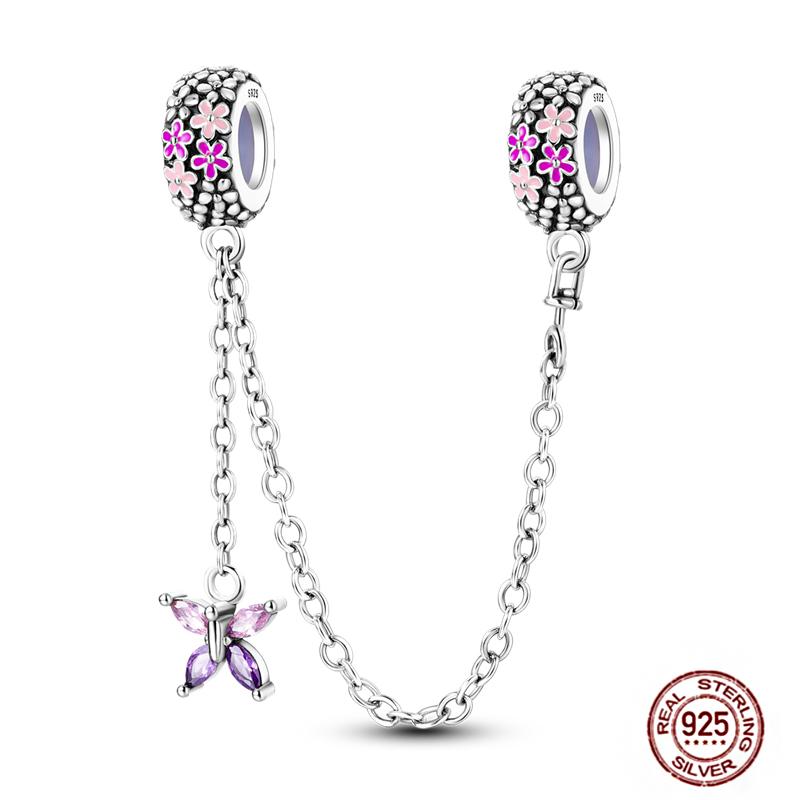 Star Moon Slide Safety Chains Charms 925 Sterling copper Heart Evil eyes Silicone Spacer Beads Fit Original Bracelet DIY Zircon