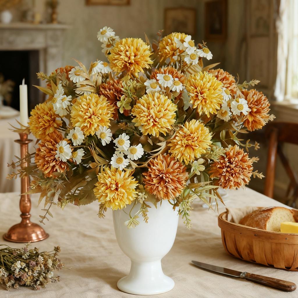 Silk Chrysanthemum Artificial Flower Diy Wedding WreathHome Room Festival Decora Bridal Bouquet Table Vase Photography Prop Gift