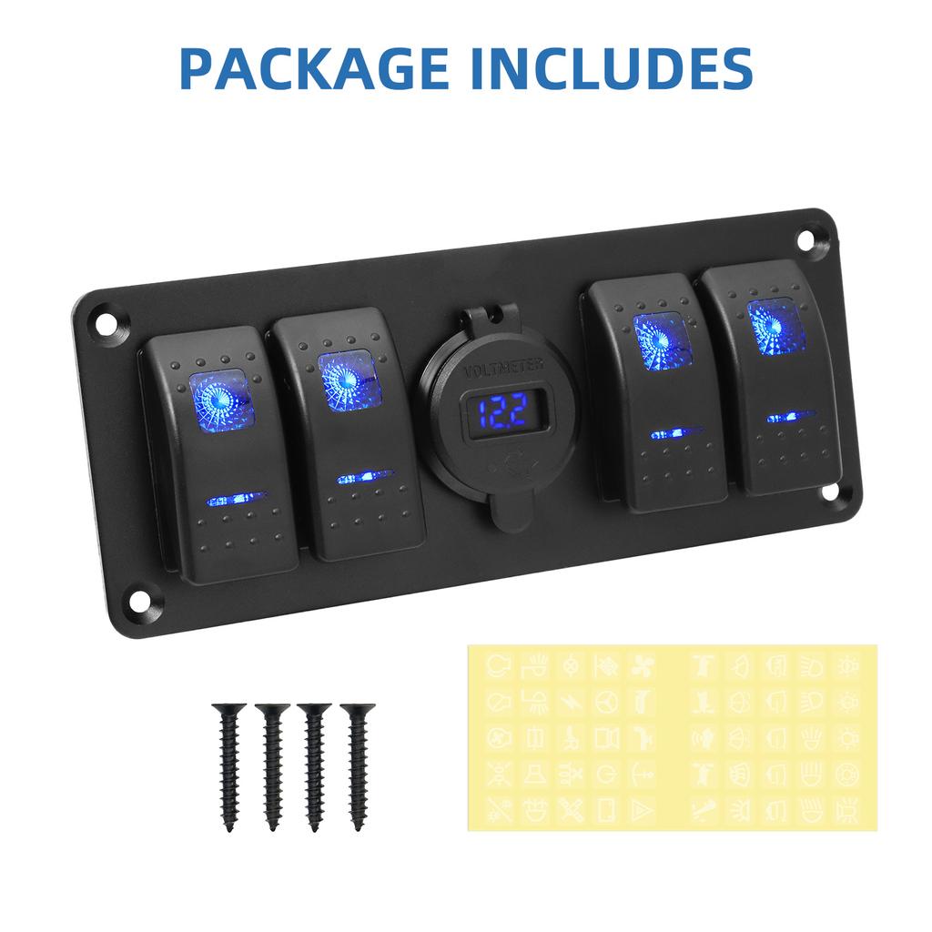 2 3 4 Gang Waterproof Marine Switch Panel 12V With QC3.0 Dual USB Charger Socket LED Digital Voltmeter For Truck RV Boat Car