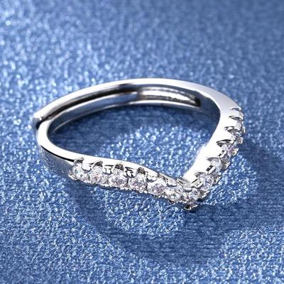 Elegant V-Shape Diamond-Inlaid Adjustable Women's Ring
