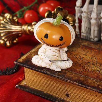 Cute Pumpkin Statue Halloween Figures Mummy Fisherman Figurine Spooky Gothic Statue Decor for Party Home Garden Shelf Room Table