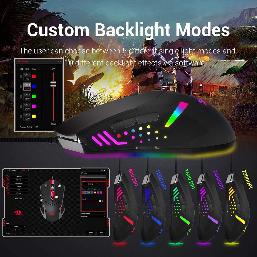 Gaming Mouse Computer Ergonomic Mouse USB Wired Game Mice 7200 DPI Gamer Mause Optical RGB Backlight 8 Button For Laptop