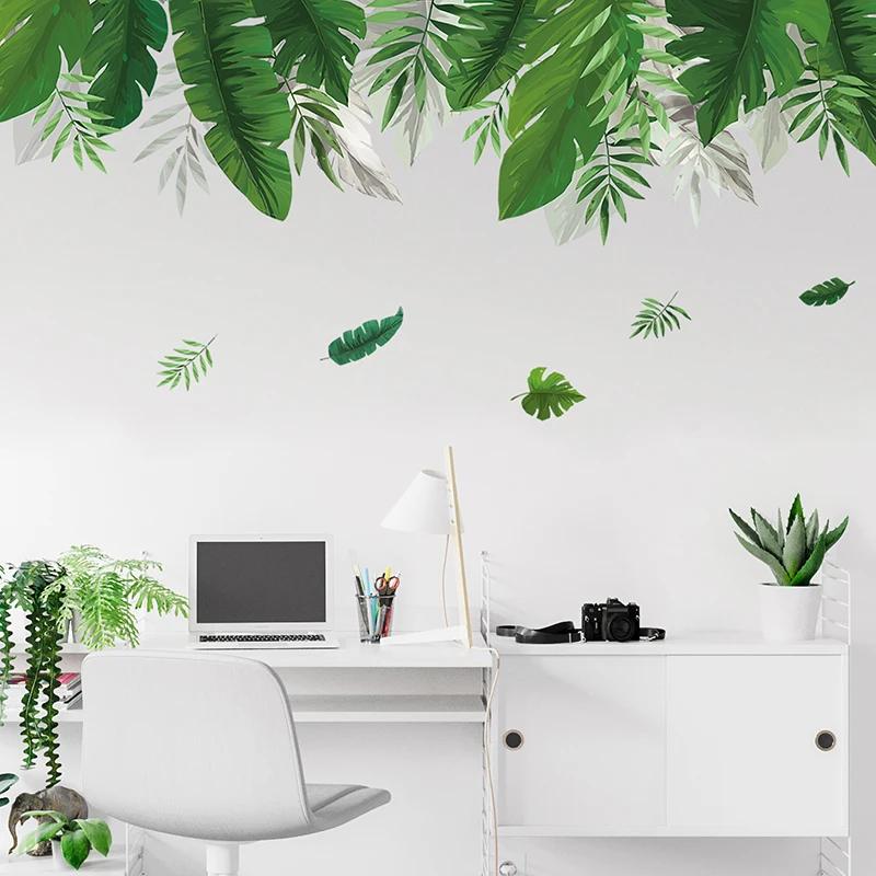 150x70cm Tropical Leaves Palm Leaves Green Plants Wall Stickers for Living Room Bedroom Home Decorative Stickers Home Decor Pvc