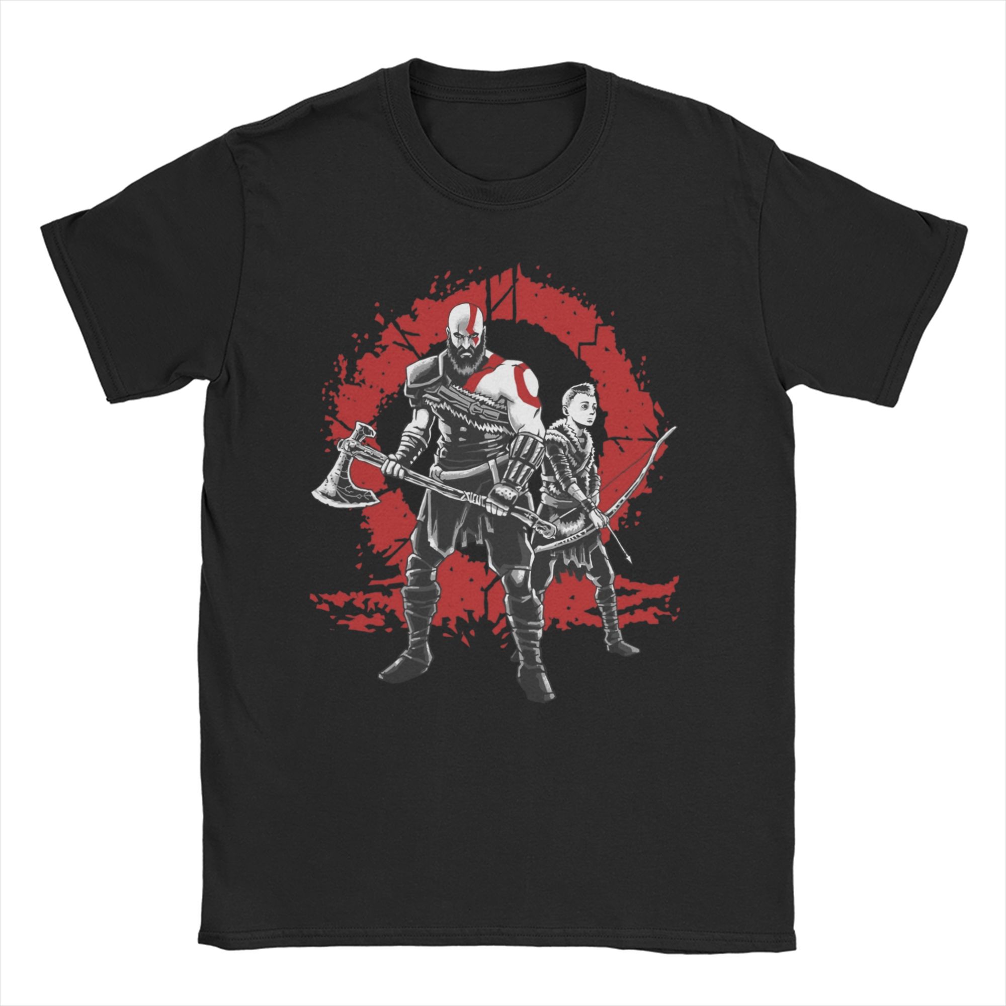 

Игровая футболка God of War с изображением Кратоса и сына для мужчин и женщин, хипстерская, из чистого хлопка, с круглым вырезом, с коротким рукавом, одежда больших размеров S