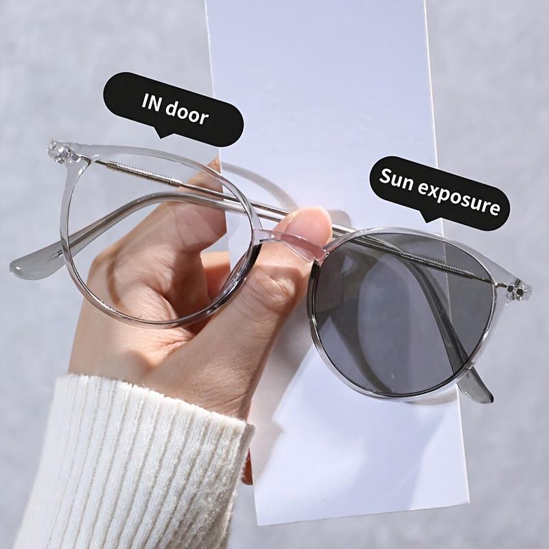 

1PC Fashion Round Metal&Plastic Frame Women Photochromic Glasses For Men Daily Outdoor Life Vacation Outfits Accessories.