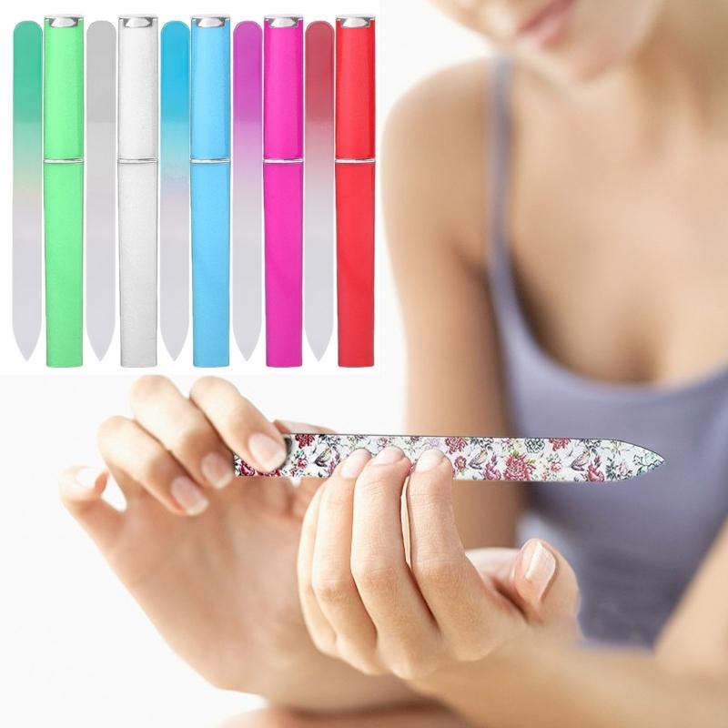 5Pcs Glass Nail File with Case Double Sided Etched Surface Files Professional Glass File Stocking Stuffers For Women
