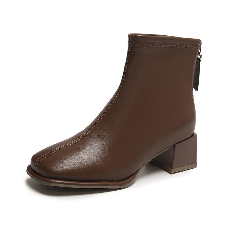 French High-heeled Short Boots Women's New White French Single Boots Thick-heeled Ankle Boots Thin Short Boots In Autumn and Winter 2025