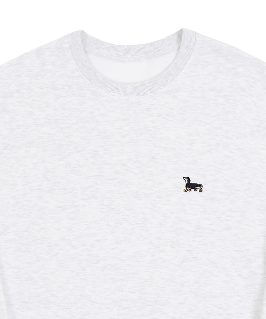 GRAVER [Unisex] Yellow Boots Puppy Embroidered Sweatshirt_Melange White