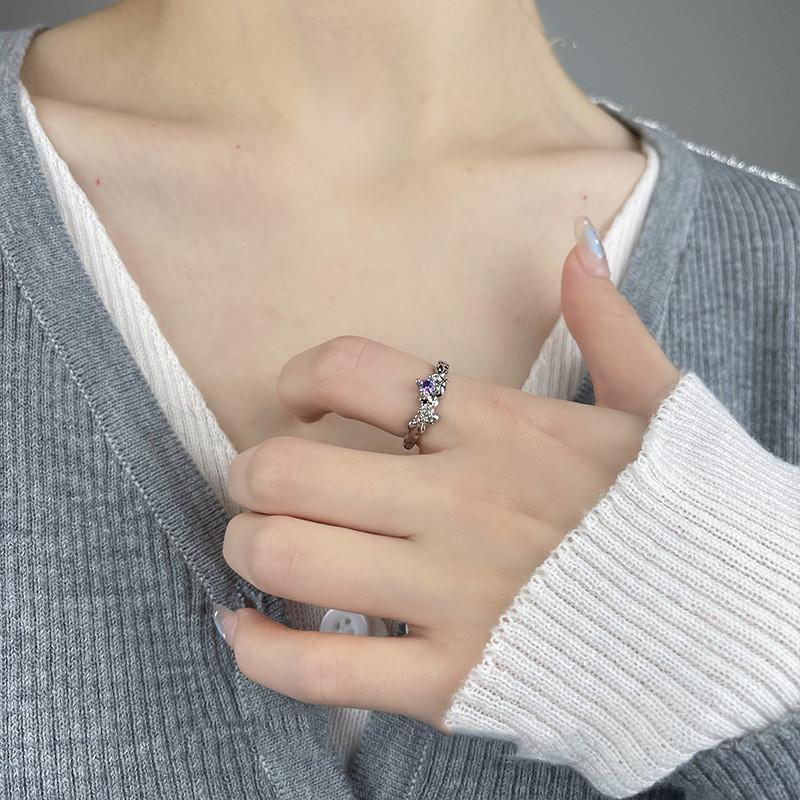 Zircon Purple Fashionable Open Ring With Adjustable Copper Construction For Style Womens