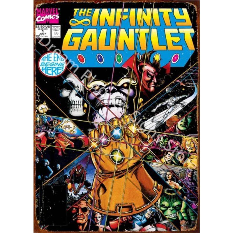 Металлическая настенная табличка Marvel, Декоративная табличка с супергероями 15x30см