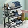 1 Set Carbon Steel 3-Tier Bowl Dish Rack, with Drying Tray, Large Capacity, for Kitchen Storage, Holding Plates, Bowls, Utensils and Cutting Board