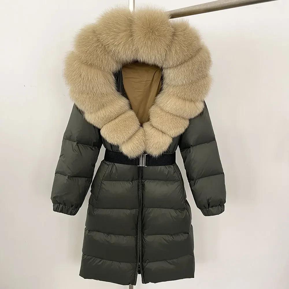 OFTBUY Moda Inverno Giacca Piumino 90% Imbottita con Piumino Collo in Pelliccia di Volpe Oversize Rimovibile Cucita Giacca Piumino Donna Abbigliamento Casual Largo