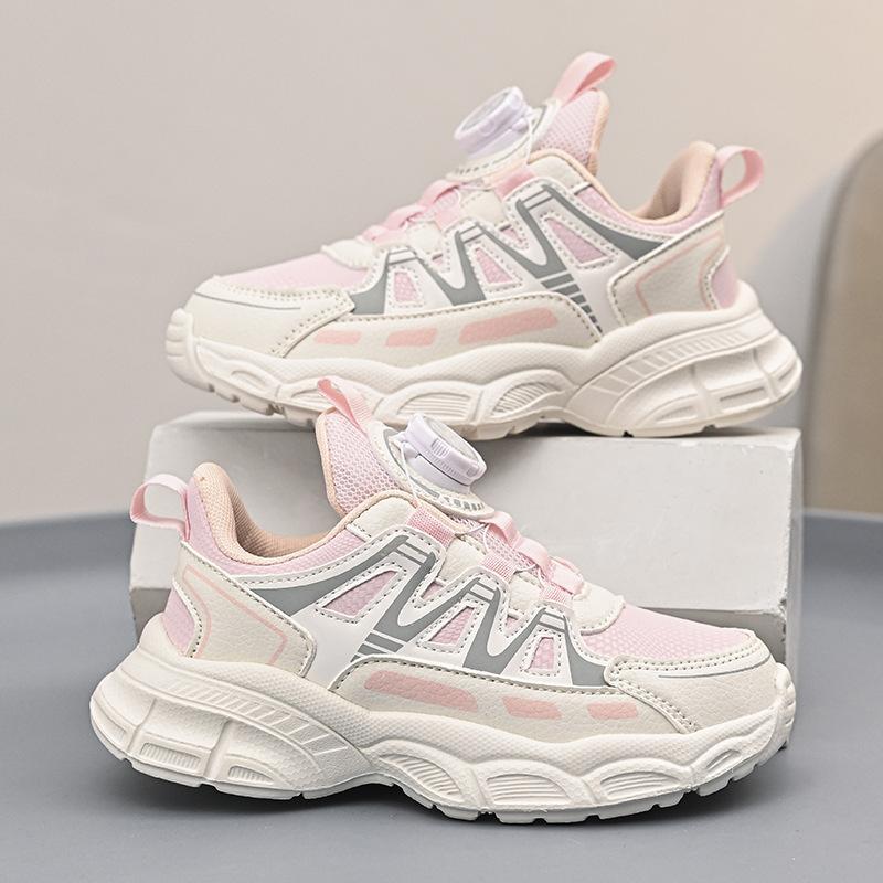 Mädchen Papa-Schuhe Kinder Drehknopf Lederoberfläche Mädchen rosa Laufschuhe mittlere ältere Kinder Sportschuhe rutschfeste Samt Baumwollschuhe