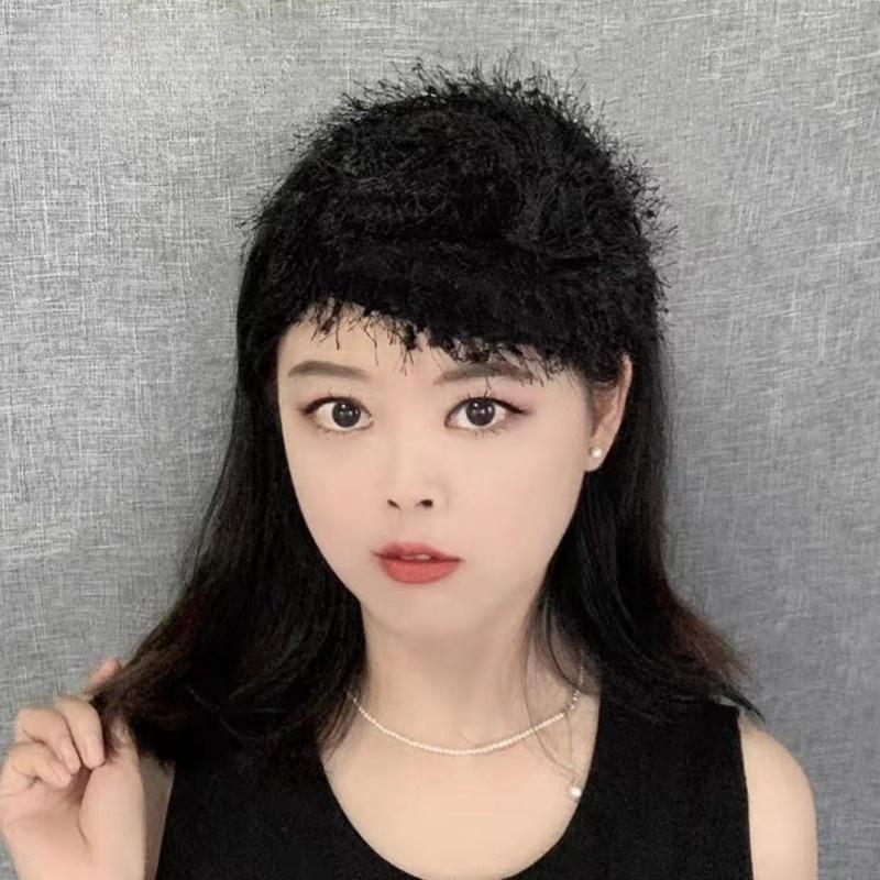 Französischer Stil Retro Stirnband Diadema Haarband Schwarzes Haarband Breiter Rand Pelziges Stil Abdeckung Graue Haare Accessoires für Damen