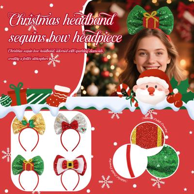 Faixa de Cabeça de Natal Headband com Laço Lantejoula Decoração de Festa de Natal Infantil Faixa de Cabeça Grande Gravata Borboleta