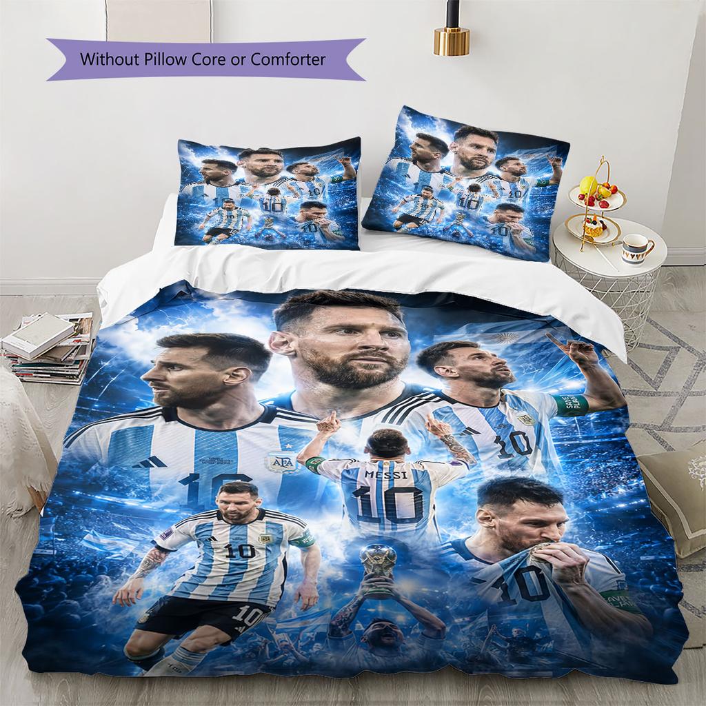 Lionel Messi Pattern Bedding Home Decoration Birthday Gift (1 * Duvet Cover + 2 * Pillowcase, Without Core),fan Merchandise.